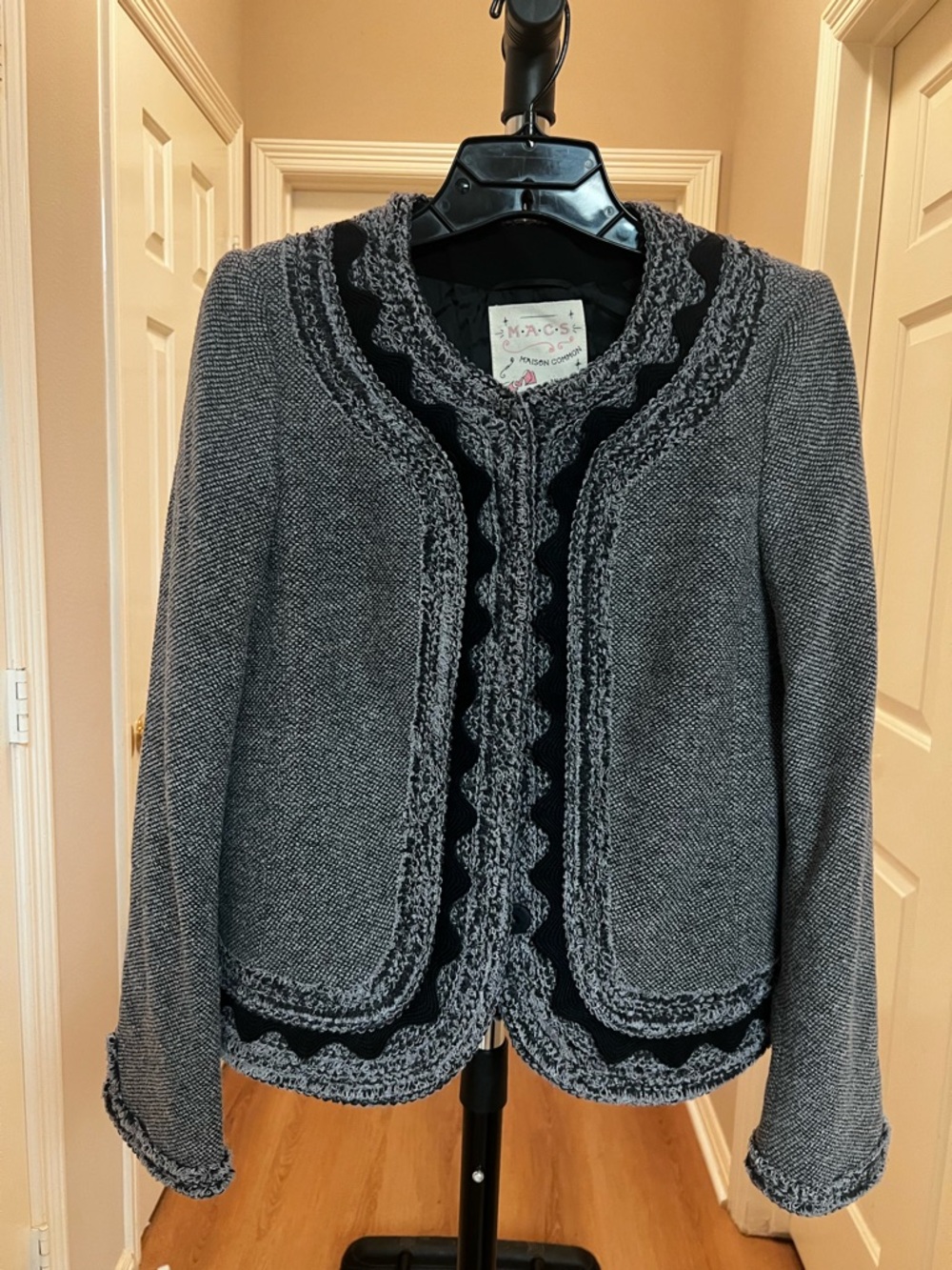 Gray Crochet-Trim Womens Sweater Jacket